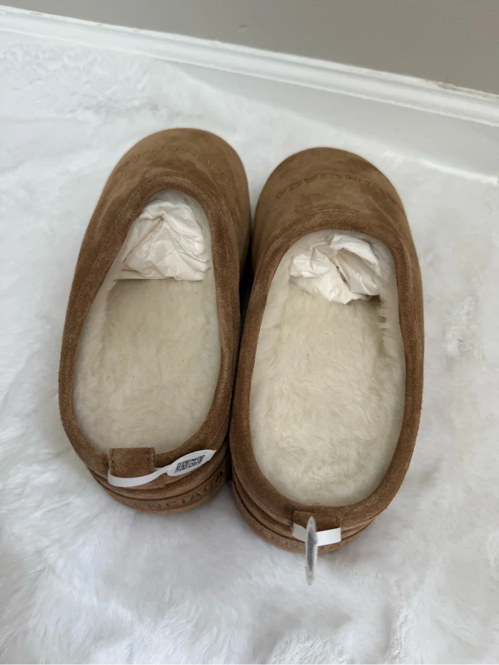Balenciaga Alaska Platform Slides Brown White Shearling Sz 41